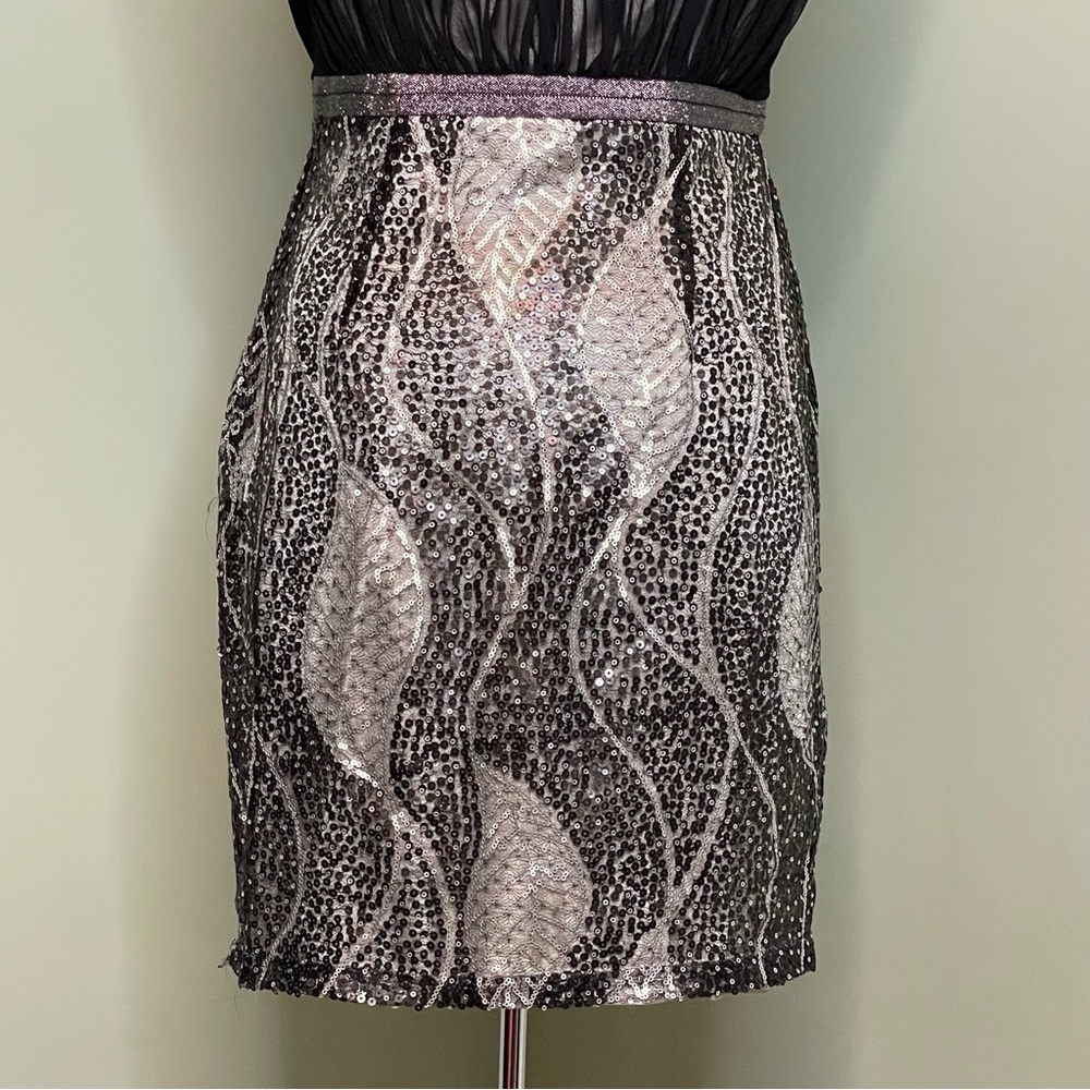 Jax Sheer & Sequin Sheath Dress Black & Silver Size 10 - Picture 8 of 11